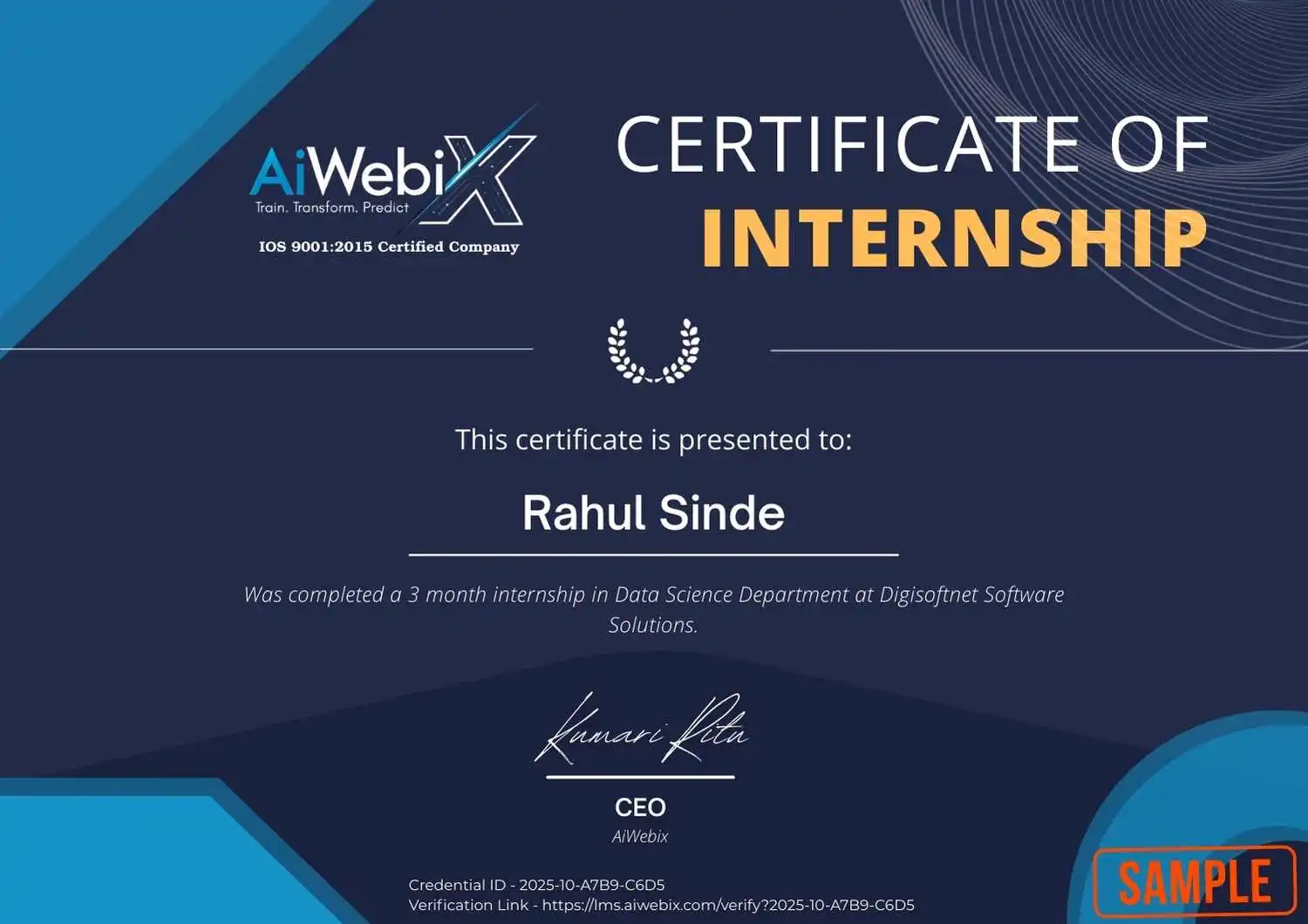 Internship Certificate AiWebix