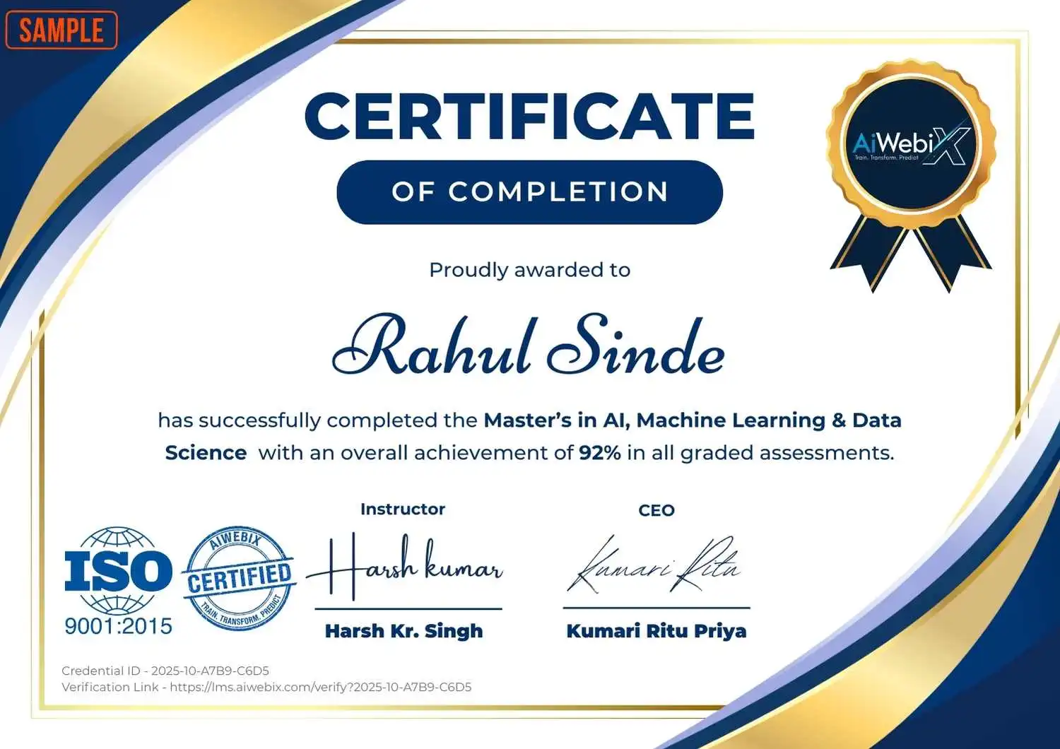 Certificate Master's in AI, ML & Data Science