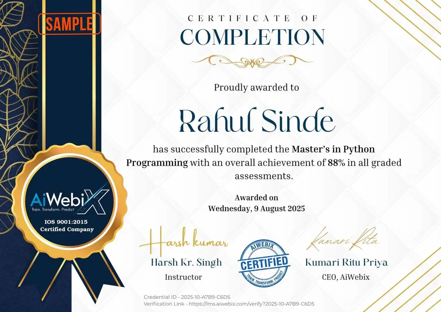 Certificate Master's in Python Programming